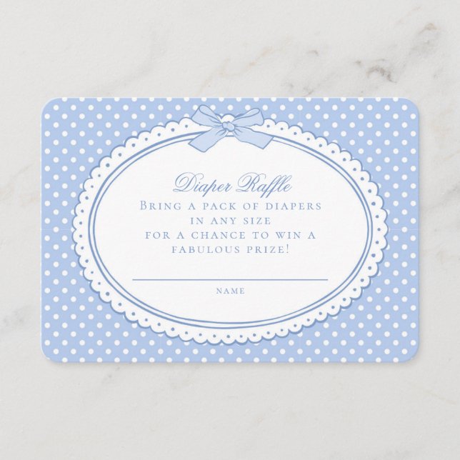 Blaue Gingham Coquette Windel-Raffle Begleitkarte (Vorderseite)