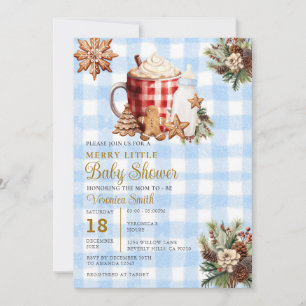 Blaue Gingham Eine fröhliche kleine Babyparty Einladung