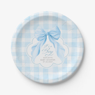 Blaue Gingham Elegante Bogen Baby-Party Pappteller