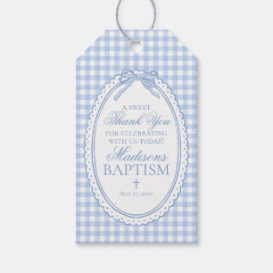 Blaue Gingham Flirt Bow Taufgeschenke Geschenkanhänger