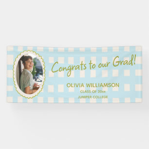 Blaue Gingham-Foto-Gratulations-Graduierungsfeier Banner