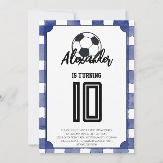Blaue Gingham-Fußball-Geburtstagsfeier Einladung