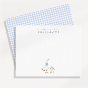 Blaue Gingham-Gans-Nursery-Notizkarte
