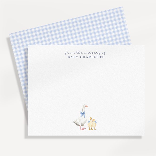 Blaue Gingham-Gans-Nursery-Notizkarte (Von Creator hochgeladen)
