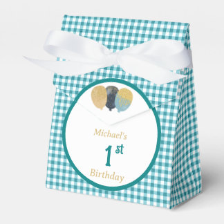 Blaue Gingham Glitter Ballon individuell 3 Fotos Geschenkschachtel