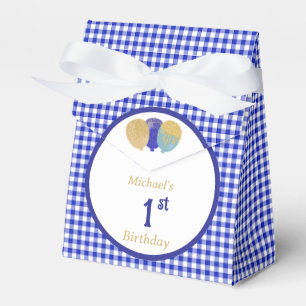 Blaue Gingham-Glitzerballons Luftballons mit 3 ben Geschenkschachtel