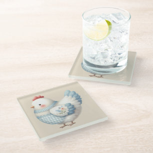 Blaue Gingham-Henne im Cottage-Stil Glasuntersetzer