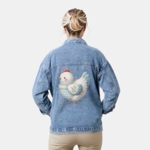 Blaue Gingham-Henne im Cottage-Stil Jeansjacke
