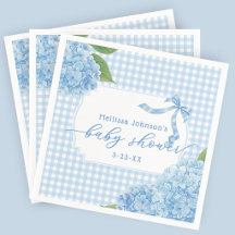Blaue Gingham-Hortensien-Baby- Boy-Shower