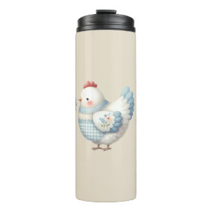 Blaue Gingham-Hütte Henne Thermosbecher