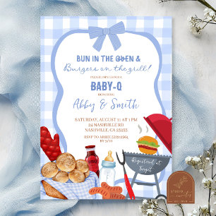 Blaue Gingham-Karierte BabyQ-Baby-Party-Einladung Einladung