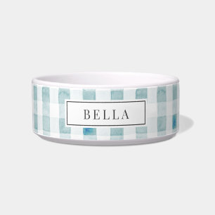 Blaue Gingham-Kariertheit Name Haustier Napf