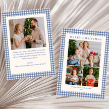 Blaue Gingham Karo 4 Foto Frohe Weihnachten