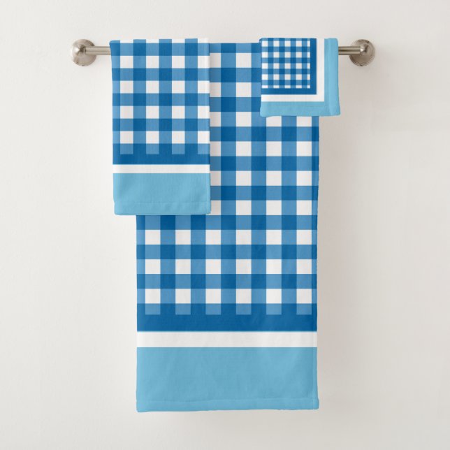 Blaue Gingham-Karo Badhandtuch Set (Insitu)