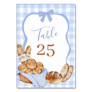 Blaue Gingham Karo Brötchen im Ofen Tischnummer