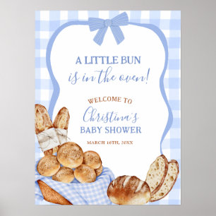 Blaue Gingham-Karo-Bun-in-der-Schüssel-Willkommens Poster