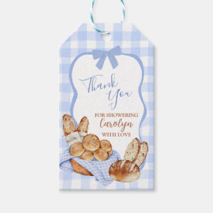 Blaue Gingham-Karobun-Backofen-Geschenkkarte Geschenkanhänger