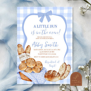 Blaue Gingham-Karobunke im Ofen-Baby-Shower Einladung
