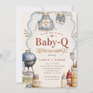 Blaue Gingham-Paare Baby Q Baby Shower-Einladung Einladung