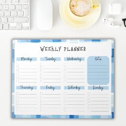 Blaue Gingham-Rand, undatierter Wochenplaner Notizblock