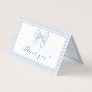 Blaue Gingham-Schleife Baby-Junge-Shower-Dankeskar
