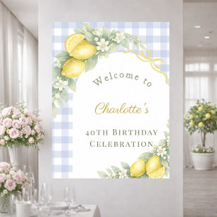 Blaue Gingham-Schleife Zitronen Geburtstags-Willko Poster