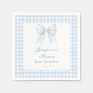 Blaue Gingham-Schleifenband-Baby-Jungen-Party Serviette