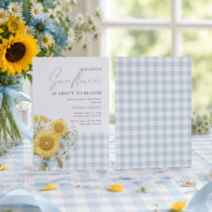 Blaue Gingham-Sonnenblume Vornehme Sommer-Baby-Par Einladung