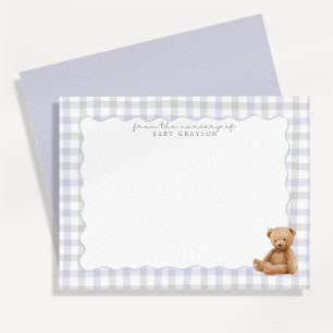 Blaue Gingham-Teddy-Bären-Kinderzimmer-Notizkarte Einladung