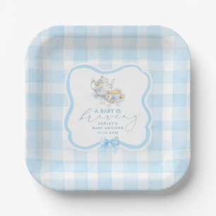 Blaue Gingham-Teeparty-Junge-Baby-Party Pappteller