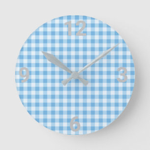 Blaue Gingham-Uhr Runde Wanduhr