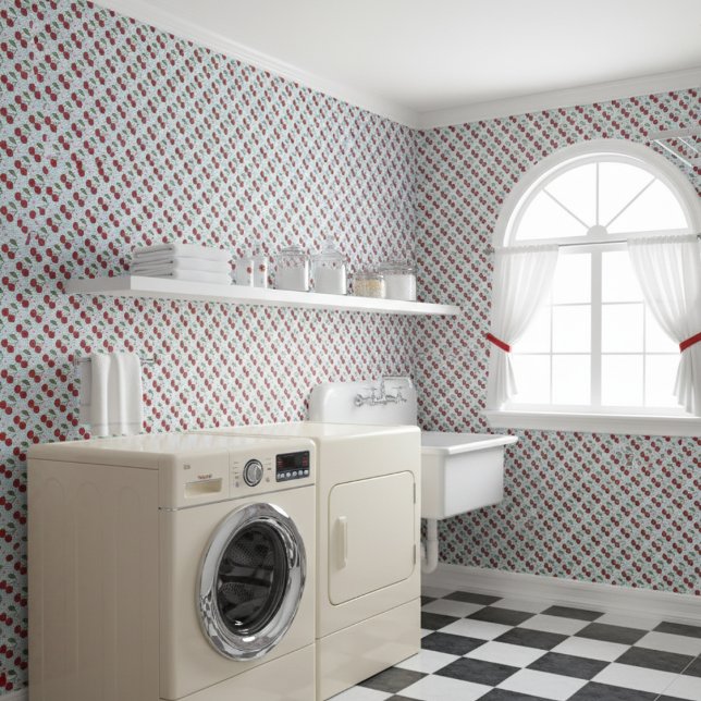 Blaue Gingham und Kirschen Tapete (Von Creator hochgeladen)