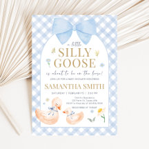 Blaue Gingham Verrückte Gans Babyparty