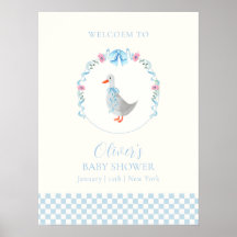 Blaue Gingham Verrückte Gans Junge Babyparty Begrü