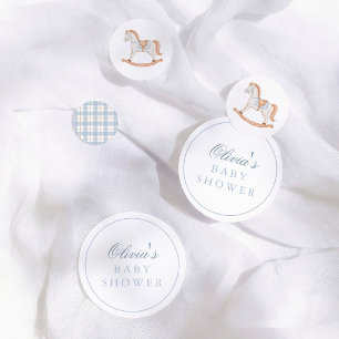 Blaue Gingham Vintage Schaukelpferd Baby Shower Konfetti