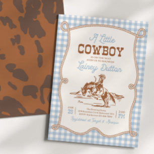 Blaue Gingham Western-Baby-Shower-Einladung Einladung
