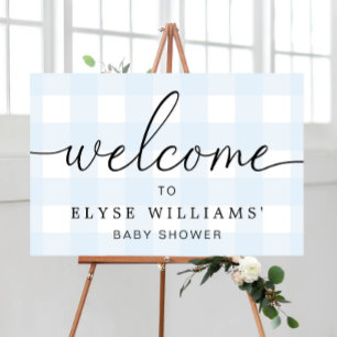 Blaue Gingham-Willkommensschild Poster