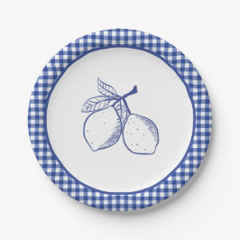 Blaue Gingham-Zitronen-Sommerfeier-Papier Pappteller
