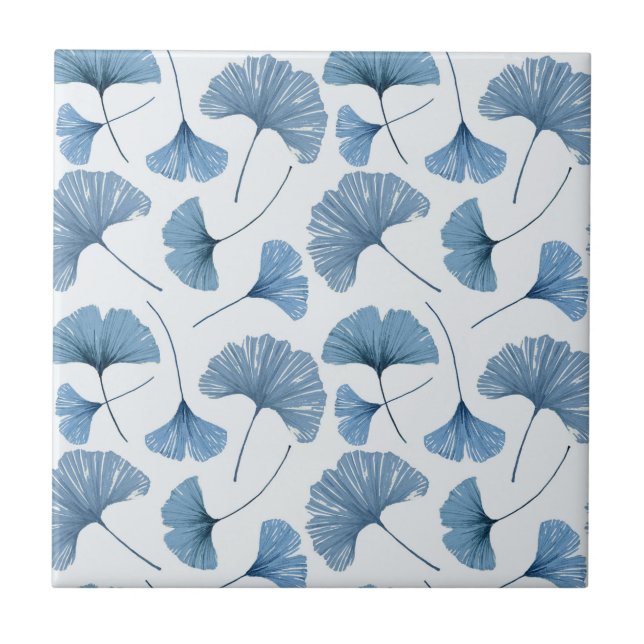 Blaue Gingko-Blattmuster  Fliese (Vorderseite)