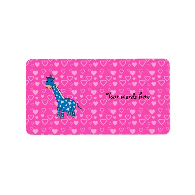 Blaue Giraffe, rosa Herzen Adressaufkleber (Vorne)