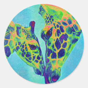 blaue Giraffen Runder Aufkleber
