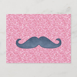 BLAUE GIRLY-SCHNURRBART-PINK-GLITZER-FOTO POSTKARTE