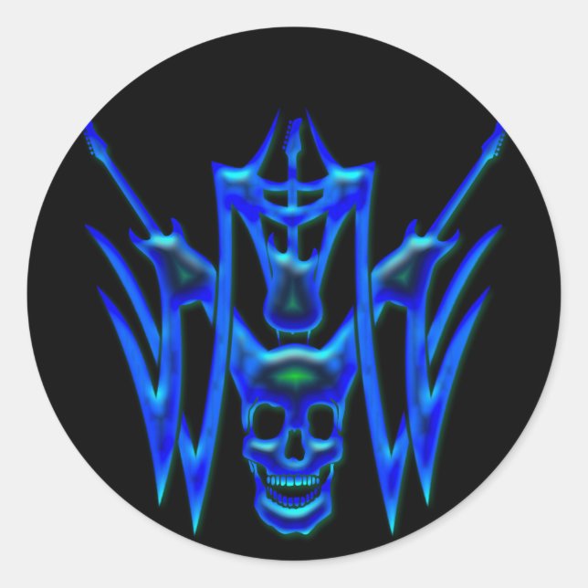 BLAUE GITAREN UND SKULL RUNDER AUFKLEBER (Vorderseite)
