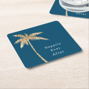 Blaue Glam Gold Glitter Palme Rechteckiger Pappuntersetzer