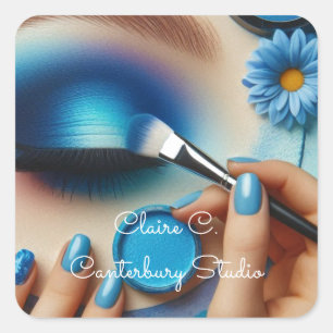 Blaue Glam-Makeup-Ästhetik Personalisiert Quadratischer Aufkleber