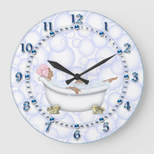 Blaue glänzende Zahl-Badezimmer-Blasen Große Wanduhr