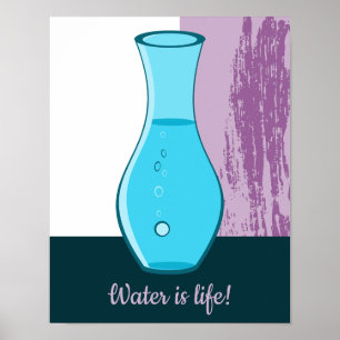 Blaue Glas Karaffe Wasser ist Leben! Poster
