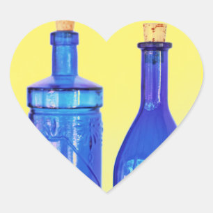 Blaue Glasflaschen Herz-Aufkleber