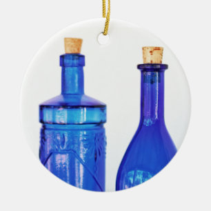 Blaue Glasflaschen Keramik Ornament