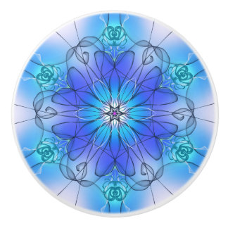 Blaue Glasmalerei-Blumen-Schranktürgriff Keramikknauf